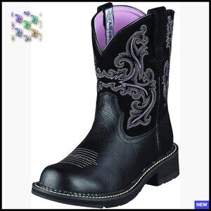 Western Boots Mid-Calf Round Toe Leather Work Boots Pull-On Casual Style